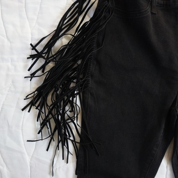 Judy Blue NWT Black Skinny Fit Jean 9/29 High Waist Fringe Western Cowboy Novlty - Picture 3 of 8